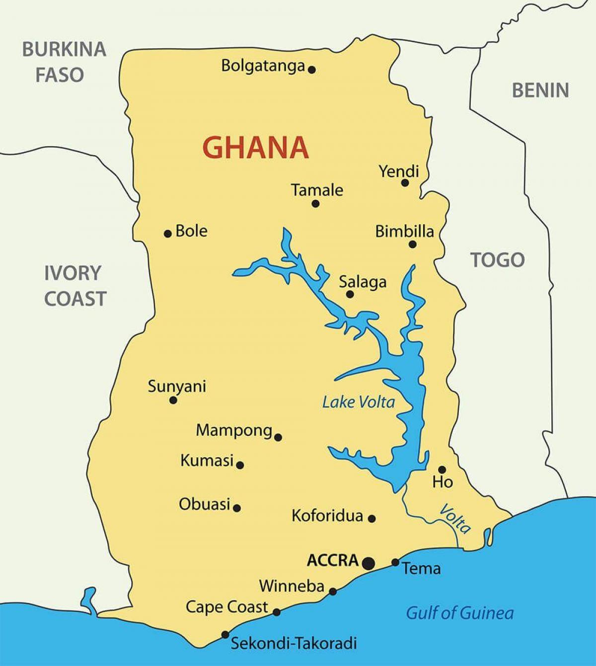 il ghana, la mappa per città