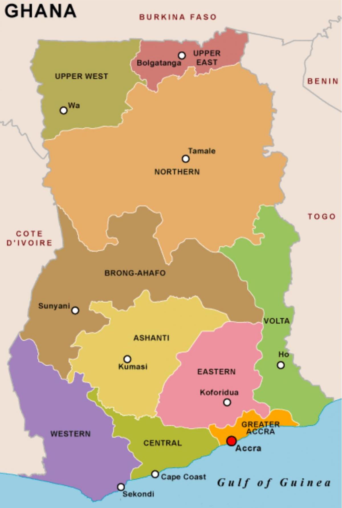 ghana mappa e le regioni